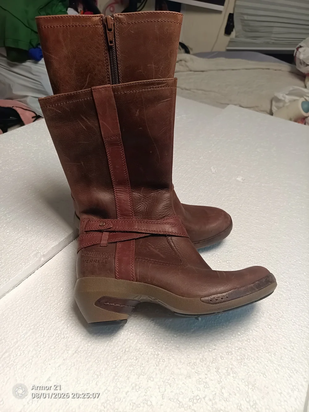 Merrell Women's Brown Leather Mid-Calf Zip Boots